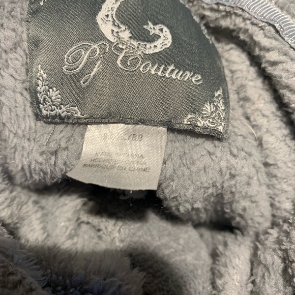 PJ Couture Gray Cat Hooded Pajama Suit M Fleece Pink Trim - Picture 6 of 6